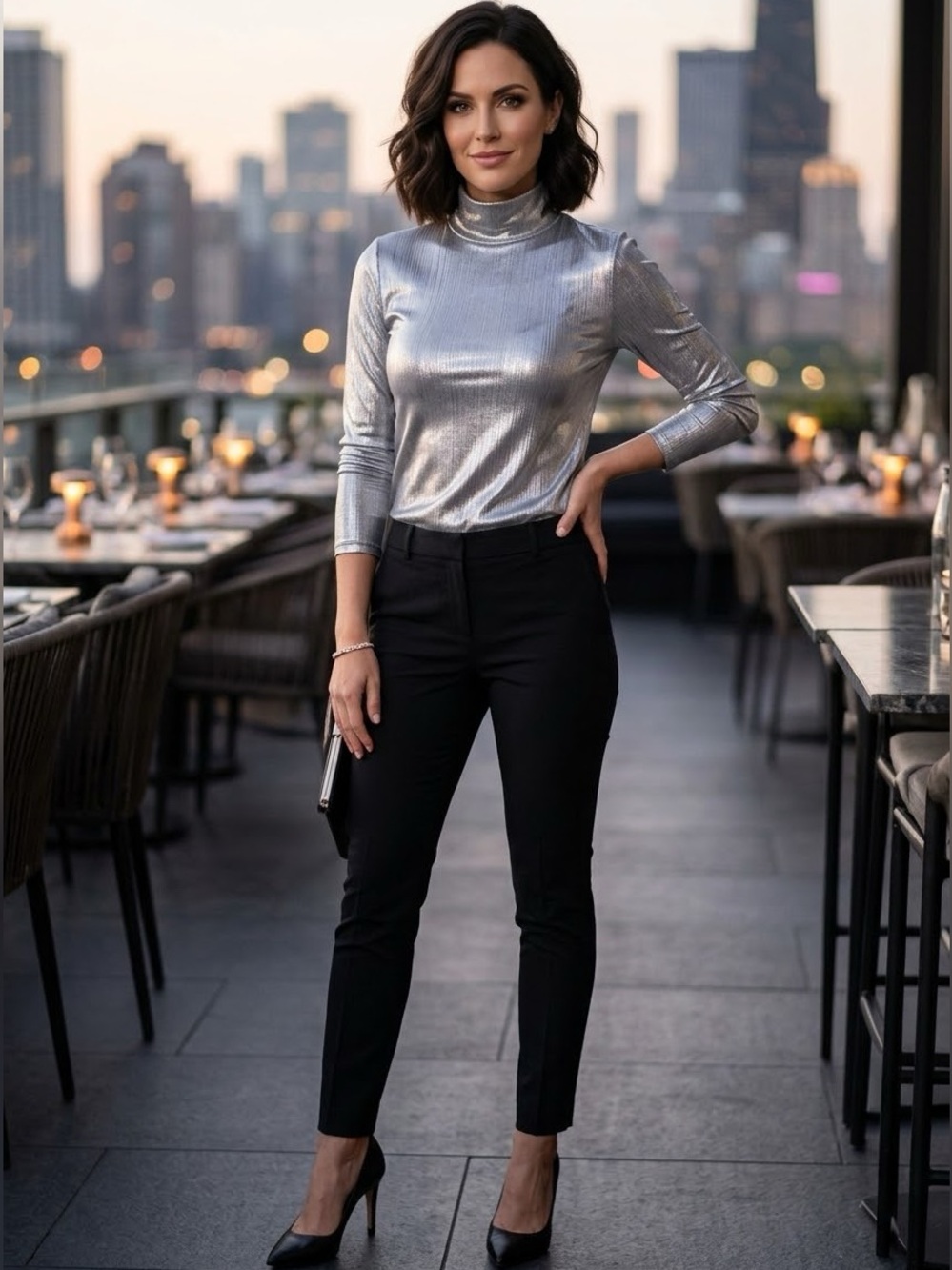 Kate Spade Metallic Silver Turtleneck Top (D-1)